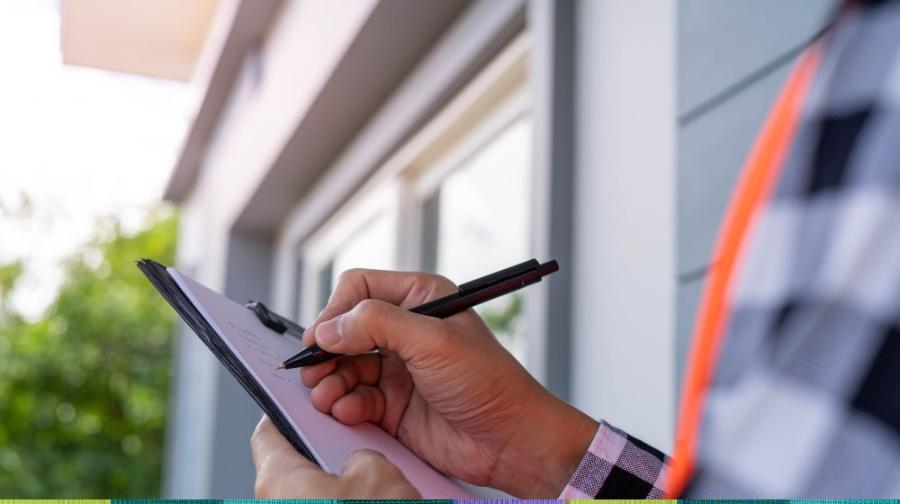 person checking clipboard sheet