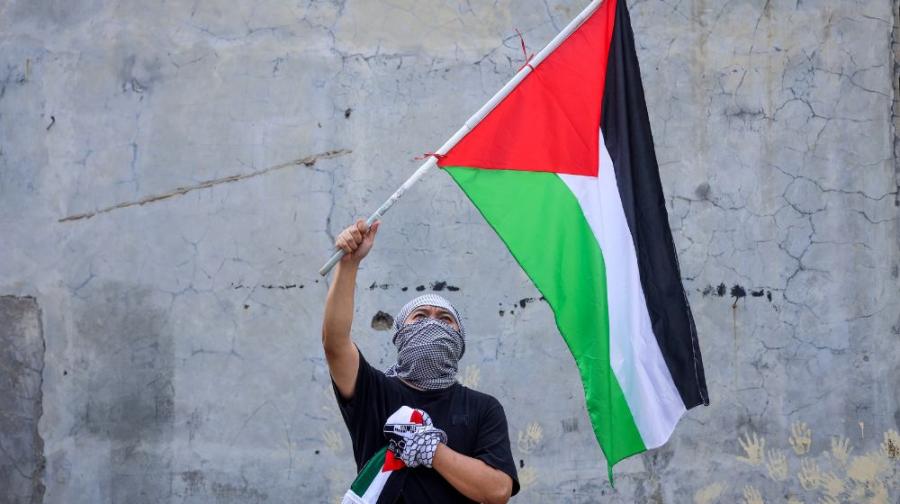 man waving flag
