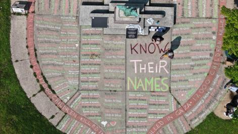 Names of children chalked on the ground