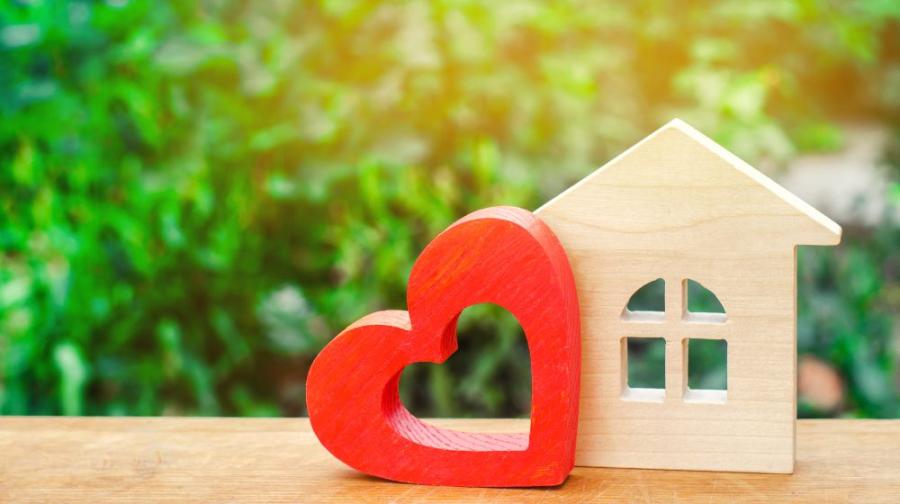 wood cutout heart and house